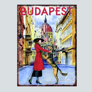 Woman walking dog Budapest