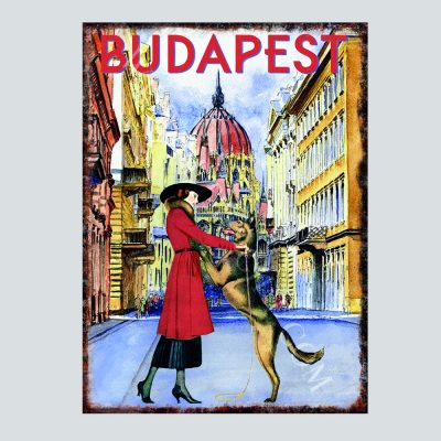 Woman walking dog Budapest